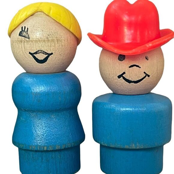 Vintage Fisher-Price Little People All Wood Lady Girl Man Cowboy 7 Piece Bundle - Picture 9 of 16